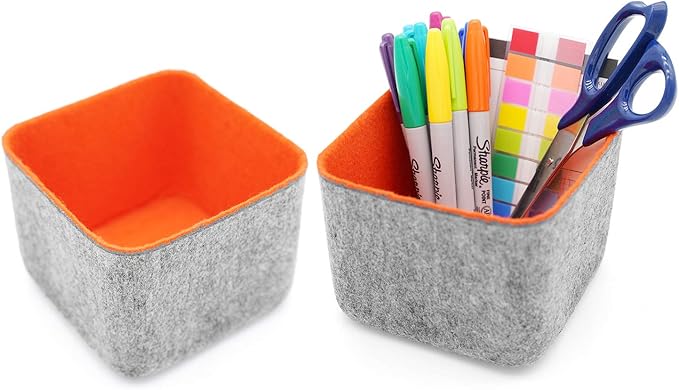 Welaxy 2-piece Storage bins Set Office Drawer Organizers for School Dorm Home Kitchen bathroom bedroom Closet Cabinet Desk organize boxes Junk Organizing Fall room decor (Orange)