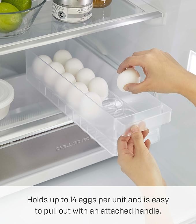 Yamazaki Home Tower Egg Holder Organizer for Refrigerator Or Counter - Kitchen Food Storage, Stackable Fridge Drawer - Eggs - Abs Plastic -