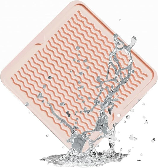 ZLR Silicone Dish Drying Mat 12" x 12" Square - Small Heat Resistant Trivet & Countertop Protector for Air Fryer, Coffee Maker - Waterproof Kitchen Drain Pad for Cups, Fruit (Peach Pink)