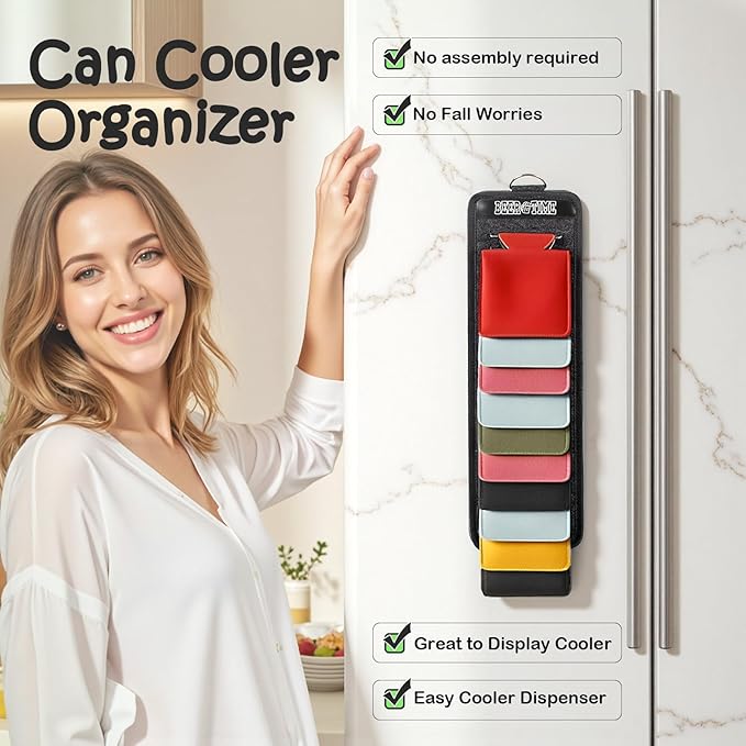 Cooler Holder, Can Cooler Organizer Wall Mount for Easy Display and Access, Hang Up to 22 Coolers, Beer Can Sleeves Holders Cooler Storage, Can Cooler Dispenser for Home, Beer Gift for Men