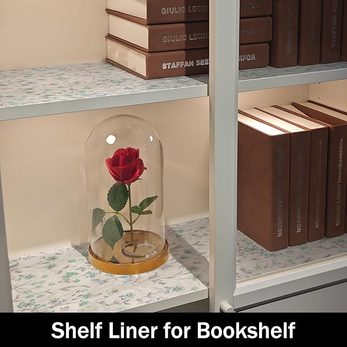 Amiitay Blue and Green Floral Shelf Liners Non Adhesive and 12IN x 20FT Strong Non-Slip Shelf and Drawer Liners for Kitchen Cabinet Wire Fridge, Waterproof Shelf Drawer Liner,Easy to Clean