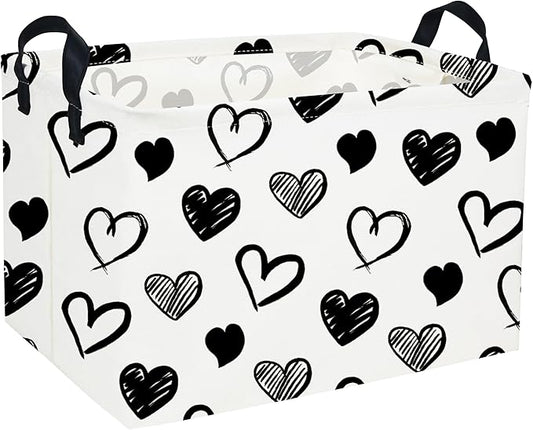 Rectangular Kids Baskets,Heart Storage Bins Organizer.Cute Storage Bin with Handles. Kids Basket,Girls Room Decor,Books Basket, Gifts Bins Empty.(Black Heart)