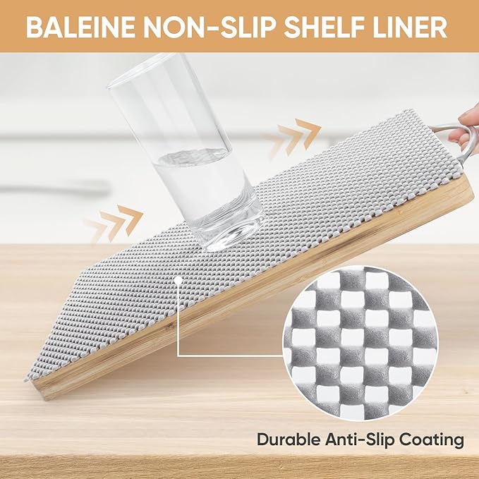 BALEINE Cabinet Liner, Drawer and Shelf Liner for Kitchen Cabinets Non-Adhesive, Non-Slip Protect Desks, Cupboard, Drawers, Shelves, Tableware (17.5 in x 30 Ft, Gray)