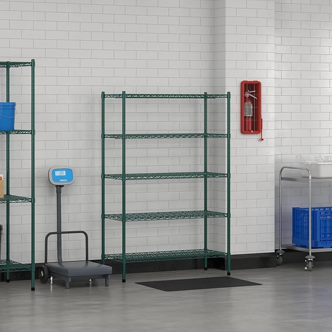 Commercial NSF Listed Green Epoxy Stationary Wire Shelving Kit 18" x 42" x 64", with 5 Shelves Perfect for Warehouse, Walk-in Refrigerator, Freezer, Grocery Store, Restaurant, Dishroom