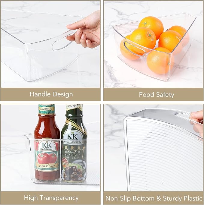 URALFA Lazy Susan Organizer Bins, Corner Cabinet Clear Turntable Organizer, Plastic Corner Kitchen Storage Bins for 26"- 28" Diameter Cabinet Lazy Susan, 1/8 Wedge-BPA Free, 8 Pack