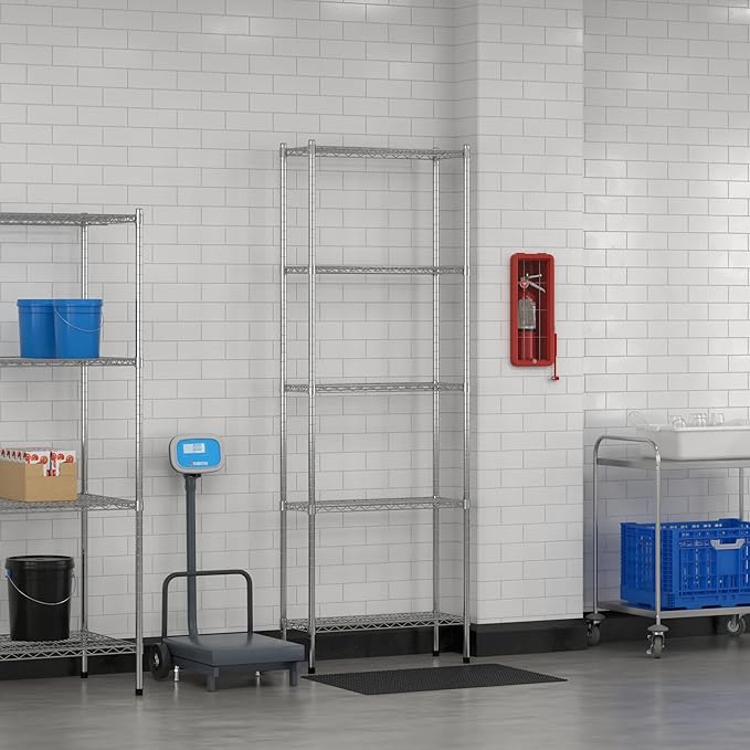 Commercial NSF Listed Chrome Stationary Wire Shelving Kit 12" x 30" x 86", with 5 Shelves Perfect for Warehouse, Walk-in Refrigerator, Freezer, Grocery Store, Restaurant, Dishroom