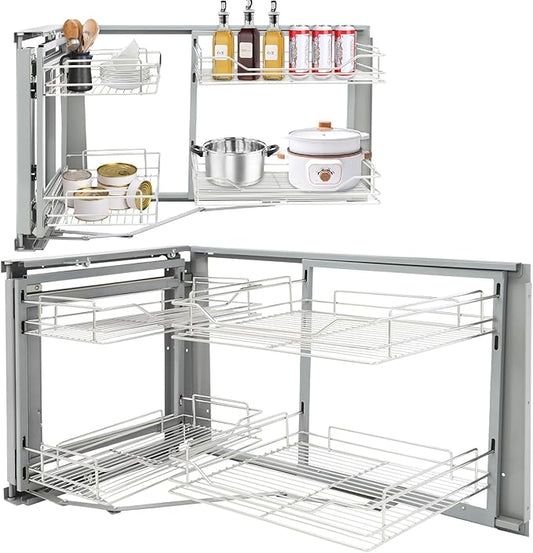 Blind Corner Cabinet Pull Out Organizer, Magic Corner Cabinet Pull Out Shelves, Slide Out Storage Organizer, Kitchen Cabinet Organizer, Left & Right Open Compatible