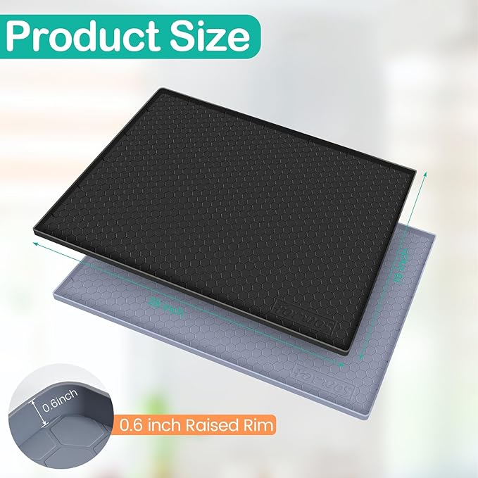 FORWOS Waterproof Under Sink Mat 28" x 19", Silicone Cabinet Liner, Rubber Protector for Kitchen and Bathroom, Keeps Cabinets Clean, Dry, and Organized (Black)