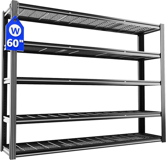 60" W Garage Shelving Heavy Duty Metal Shelving 3030LBS Storage Shelves Adjustable 5 Tier Metal Shelves for Storage Industrial Shelves for Garage, Warehouse, 24." D x 60'' W x 72'' H