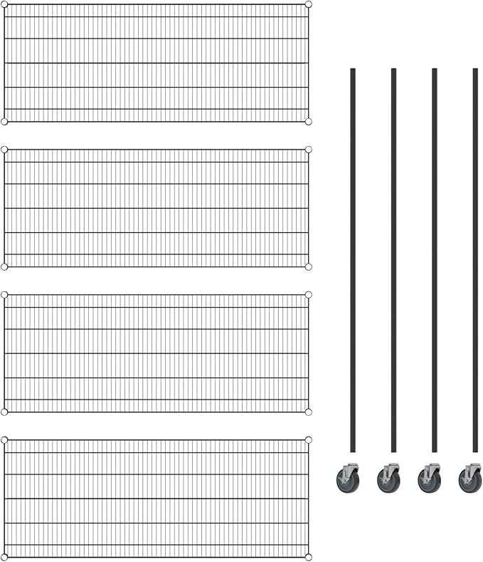 Commercial NSF Listed Black Epoxy Mobile Wire Shelving Kit 24" x 60" x 80", with 4 Shelves Perfect for Warehouse, Walk-in Refrigerator, Freezer, Grocery Store, Restaurant, Dishroom