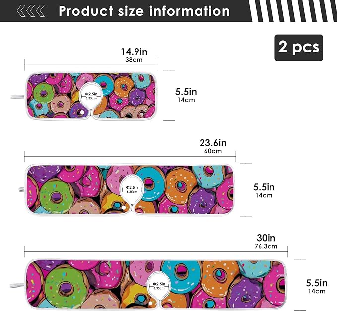 2 PCS Kitchen Sink Splash Guard 23.6 Inch Faucet Mat for Kitchen Sink Bathroom Sink Faucet Absorbing Drip Drain Mat Pad Microfiber Soft Washable Cute Colorful Donuts