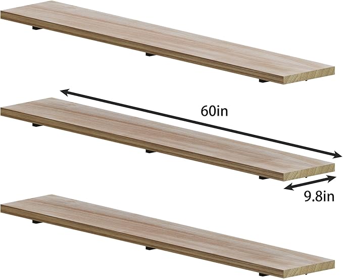 Long Wall Shelves 60 inch,Long Floating Shelf Set of 3, Large Wall Mounted Shelves with Metal Brackets, Farmhouse Bookshelf for Bedroom, Living Room and Bathroom