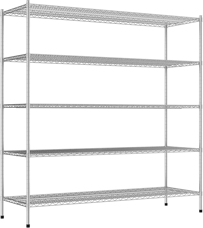 Commercial NSF Listed Chrome Stationary Wire Shelving Kit 24" x 72" x 74", with 5 Shelves Perfect for Warehouse, Walk-in Refrigerator, Freezer, Grocery Store, Restaurant, Dishroom