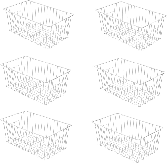 Y.Z.Bros 16Lx12W inch Wider Freezer Storage Organizer Baskets Container, Deep Metal Wire Chest Upright Refrigerator Divider Bins with Built-in Handles for Cabinet, Pantry, Closet, Kitchen(6)