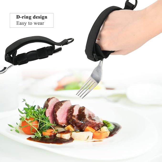 Beautyflier Spoon Fork Universal Cuff Utensil Adjustable Holder Strap for Holding Cutlery, Pens, Toothbrushes for Elderly or Individuals with Weak Grip (Black)