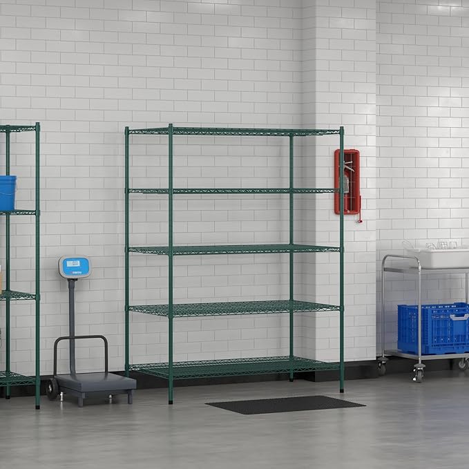 Commercial NSF Listed Green Epoxy Stationary Wire Shelving Kit 30" x 54" x 74", with 5 Shelves Perfect for Warehouse, Walk-in Refrigerator, Freezer, Grocery Store, Restaurant, Dishroom