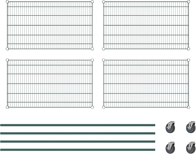 Commercial NSF Listed Green Epoxy Mobile Wire Shelving Kit 24" x 42" x 80", with 4 Shelves Perfect for Warehouse, Walk-in Refrigerator, Freezer, Grocery Store, Restaurant, Dishroom