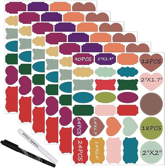 Nardo Visgo Colored Chalkboard Labels: 168 Premium Stickers + 2 Chalk Markers-Waterproof Removable Reusable Chalkboard Stickers,Perfect for Decorating Your Mason Jars Pantries Crafts and Offices