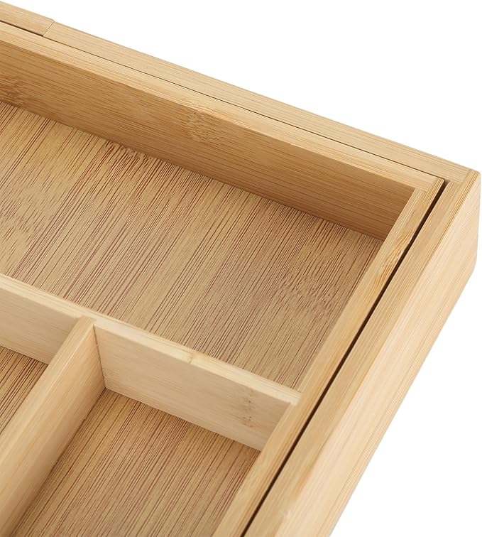 Kitchen Silverware Organizer Expandable for Cutlery and Utensils, Adjustable Wood Utensil Storage Cutlery Tray for Drawers, Kitchen Drawer Organizer Utensil Holder Makeup Organizer with(7 Slots B)