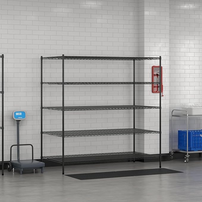 Commercial NSF Listed Black Epoxy Stationary Wire Shelving Kit 36" x 72" x 74", with 5 Shelves Perfect for Warehouse, Walk-in Refrigerator, Freezer, Grocery Store, Restaurant, Dishroom