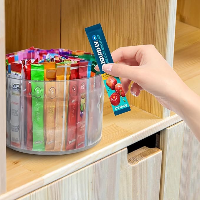 Drink Packet Organizer for Powdered Drink Mix,Powder Packet,Water Packet,Water Flavor Packet,Lazy Susan Organizer for Drink Mix Rotating Holder for Drink Mix Necessities