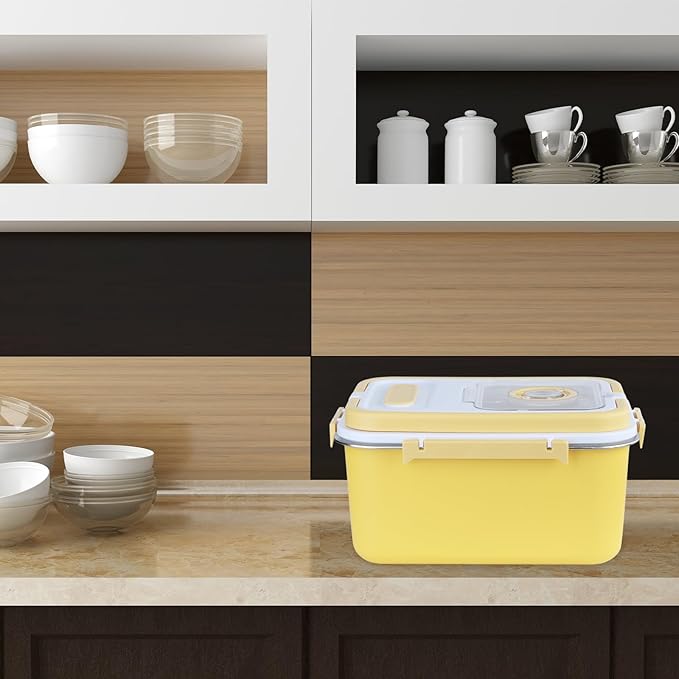 Airtight Stainless Steel Food Storage Container 20lb - Kitchen & Pantry Canister for Rice, Flour, Sugar, Baking Supplies with Measuring Cup & Spoon (Yellow)