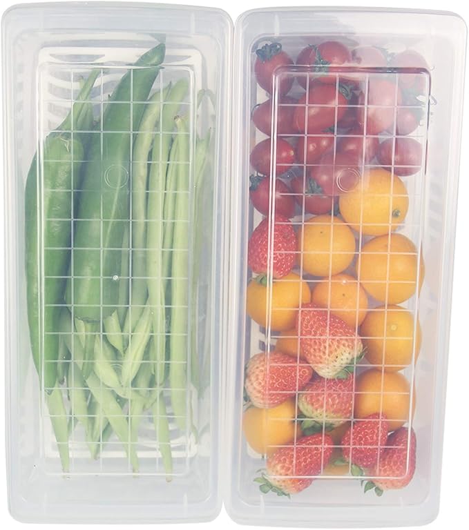 Yiautao Food Storage Container, Plastic Food Containers with Removable Drain Plate and Lid, Stackable Portable Freezer Storage Containers - Tray to Keep Fruits, Vegetables, Meat and More (4,Small)