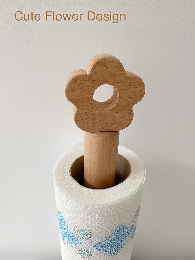 Paper Towel Holder, Wooden Kitchen Roll Stand Organizer Free Standing, Housewarming Gift Present for Friends