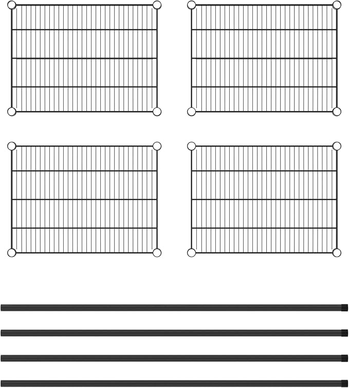 Commercial NSF Listed Black Epoxy Stationary Wire Shelving Kit 18" x 24" x 54", with 4 Shelves Perfect for Warehouse, Walk-in Refrigerator, Freezer, Grocery Store, Restaurant, Dishroom