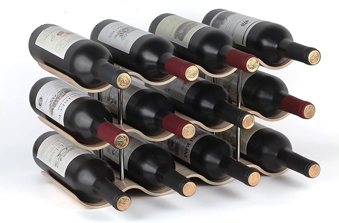 12 Bottles Wine Racks Countertop for Shelf, 3-Tier Wooden Wine Bottle Holder Stand, freestanding Wine Storage for Inside Cabinet Organizer for Home Décor, Bar and Pantry