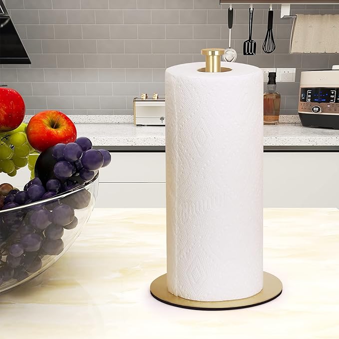Gold Paper Towel Holder Countertop, OBODING, Kitchen Paper Towel Holder Stand for Kitchen and Bathroom Organization and Storage, Paper Towel Holders for Standard and Large Size Rolls (Gold)