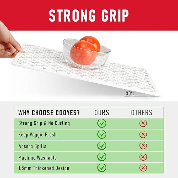 Cooyes Non Slip Refrigerator Liners, 2-in-1 Fridge Mats and Fresh-Keeping Shelf Liners, Absorbs Excess Moisture, BPA-Free, Multiple Sizes for Glass Shelves Kitchen Cabinets Drawers, 6 Pack, 12" × 24"