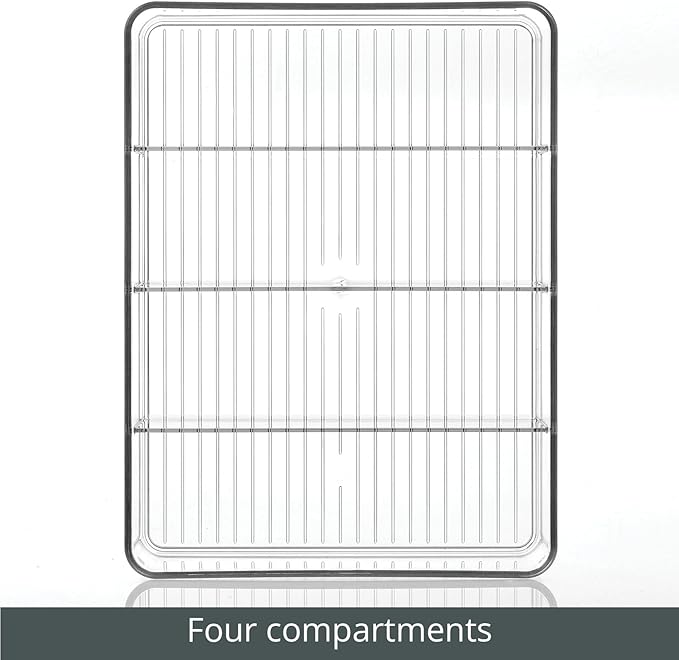 mDesign Plastic Stackable Tea Bag Storage Organizer Bin with 4 Divided Compartments - Holder for Kitchen Cabinet, Pantry, Countertop - Holds Sugar Packets, Coffee Pods, Ligne Collection, 2 Pack- Clear