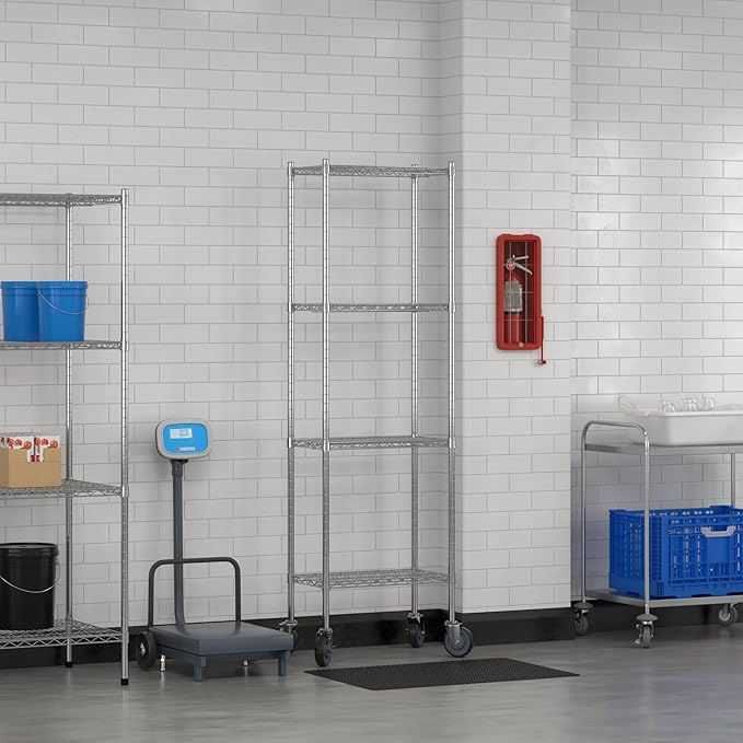 Commercial NSF Listed Chrome Mobile Wire Shelving Kit 14" x 24" x 80", with 4 Shelves Perfect for Warehouse, Walk-in Refrigerator, Freezer, Grocery Store, Restaurant, Dishroom