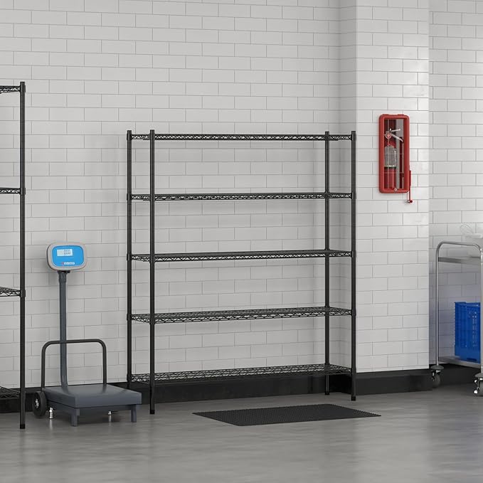 Commercial NSF Listed Black Epoxy Stationary Wire Shelving Kit 14" x 54" x 64", with 5 Shelves Perfect for Warehouse, Walk-in Refrigerator, Freezer, Grocery Store, Restaurant, Dishroom