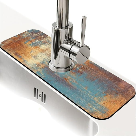 Kitchen Sink Splash Guard，Abstract grunge Faucet Mat Sink Gadgets-Super Absorbent Fast Drying Mat Drip Catcher for Kitchen, Bathroom,Sink Mat, Dish Drying Mat, Bathroom(15" X 5.5" )