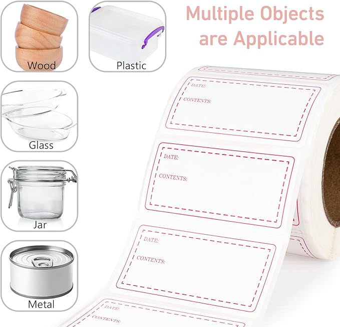 1100pcs Food Storage Stickers,2 Roll Removable Freezer Labels,1.18 x 2.36In Refrigerator Date Paper Labels Waterproof Oil Stickers Food Label to Write on for Container Kitchen Restaurant,Red