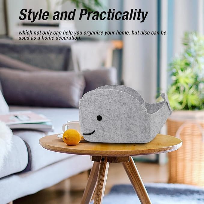 Storage Basket Felt Storage Bin Whale Shaped Collapsible & Convenient Box Organizer with Carry Handles for Home Bedroom Closet Babies Nursery Toys (Small)