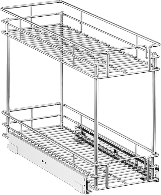 Pull Out Spice Rack Cabinet Organizer, 3 Tier Heavy Duty Slide Out Wood Shelf for Narrow Cabinet, Pull Out Storage for Kitchen (8½" W x 21½" D, 2 Tier)