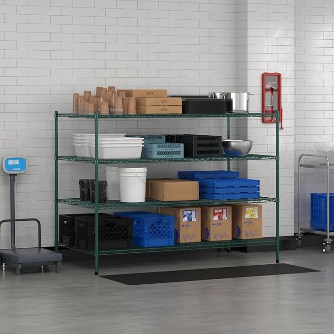 Commercial NSF Listed Green Epoxy Stationary Wire Shelving Kit 36" x 72" x 54", with 4 Shelves Perfect for Warehouse, Walk-in Refrigerator, Freezer, Grocery Store, Restaurant, Dishroom