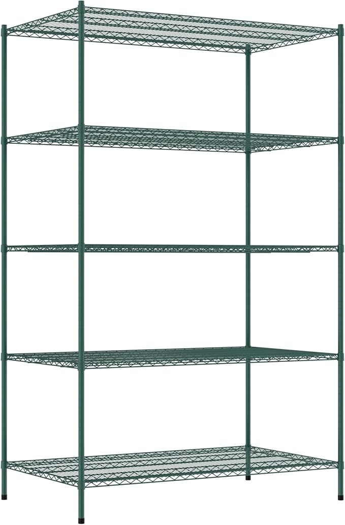 Commercial NSF Listed Green Epoxy Stationary Wire Shelving Kit 36" x 60" x 96", with 5 Shelves Perfect for Warehouse, Walk-in Refrigerator, Freezer, Grocery Store, Restaurant, Dishroom