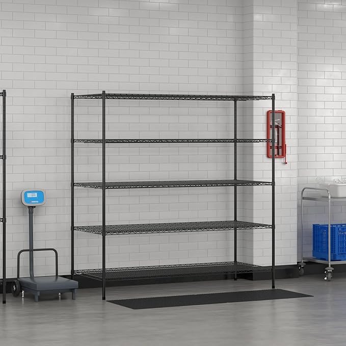 Commercial NSF Listed Black Epoxy Stationary Wire Shelving Kit 30" x 72" x 74", with 5 Shelves Perfect for Warehouse, Walk-in Refrigerator, Freezer, Grocery Store, Restaurant, Dishroom