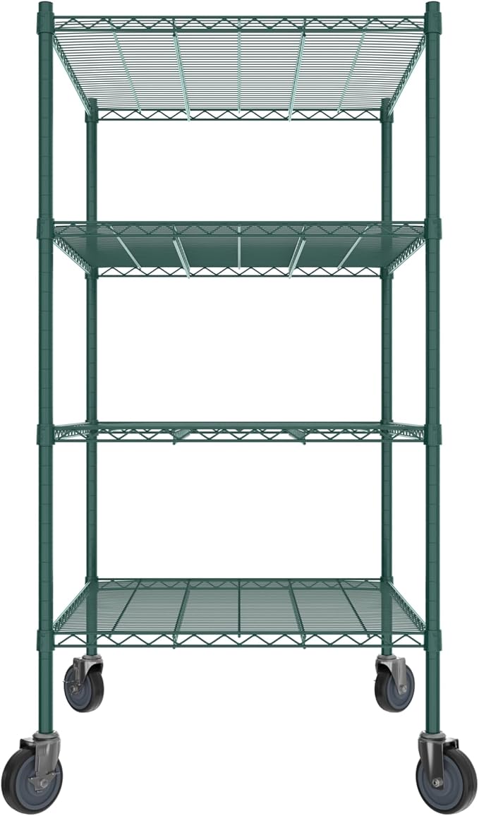 Commercial NSF Listed Green Epoxy Mobile Wire Shelving Kit 30" x 36" x 60", with 4 Shelves Perfect for Warehouse, Walk-in Refrigerator, Freezer, Grocery Store, Restaurant, Dishroom