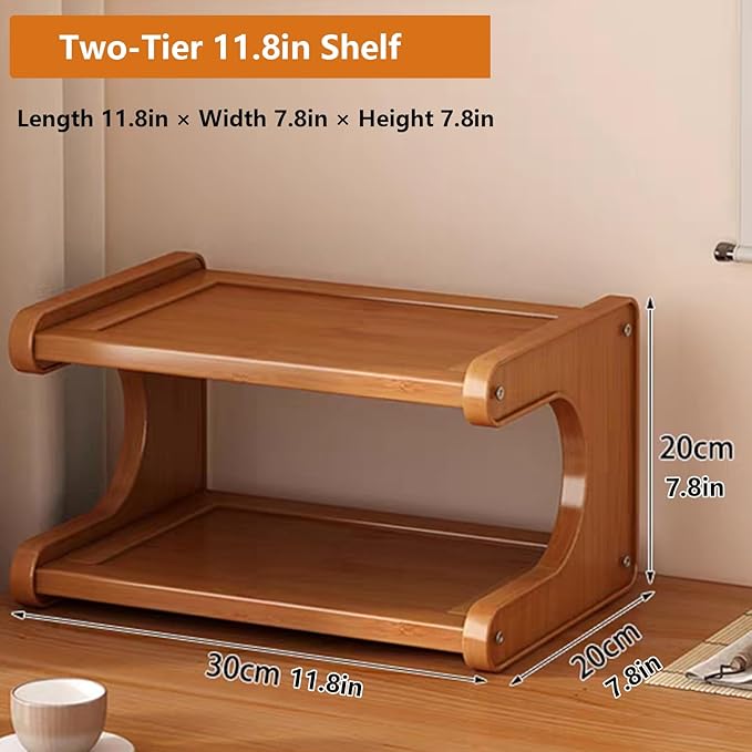 Kitchen Countertop Organizer Bamboo Wooden Counter Storage Shelf Rack, Multifunctional Freestanding Shelf Unit for Bathroom (MJ-2Brown-US)