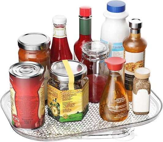 Lazy Susan Organizer for Refrigerator, 14.17" X 10.24" Fridge Organizers and Storage, Lazy Susan Turntable for Cabinet, Non-Skid Fridge Organizers for Pantry, Table Top