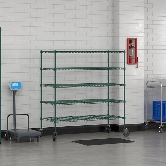 Commercial NSF Listed Green Epoxy Mobile Wire Shelving Kit 24" x 54" x 60", with 5 Shelves Perfect for Warehouse, Walk-in Refrigerator, Freezer, Grocery Store, Restaurant, Dishroom