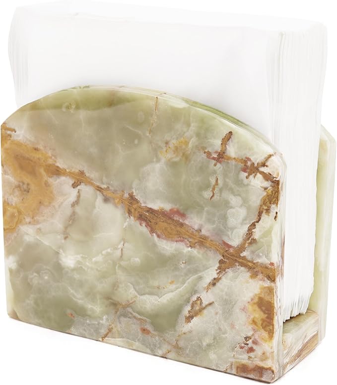 Marble Napkin Holder 6.5 Inch Handmade Green Stone Organizer for Tissue Paper & Cocktail Napkins, Ideal for Coffee Bar Table, Bathroom, Kitchen Countertop & Home Decor