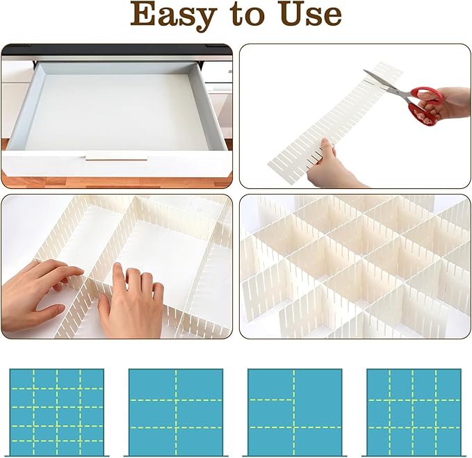 16Pcs Adjustable Drawer Divider, 14.6 Inch DIY Grid Drawer Organizer Dividers Plastic Kitchen Drawer Dividers,White Drawer Organizers for Sorting Underwear, Socks, Makeup, Cutlery