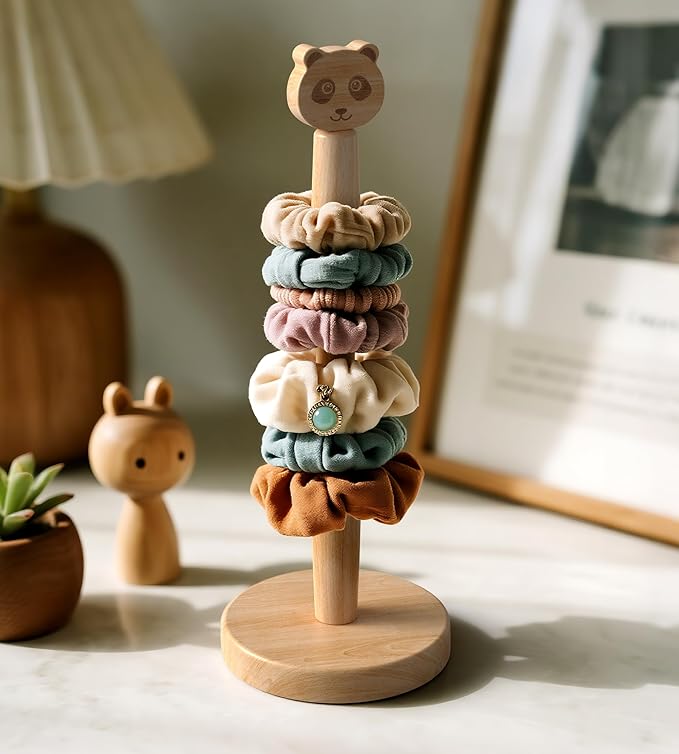 KitchLife Cute Wooden Paper Towel Holder Countertop - Solid Freestanding Paper Towel Dispenser Stand Organizer with Anti-Skid Base (Panda)