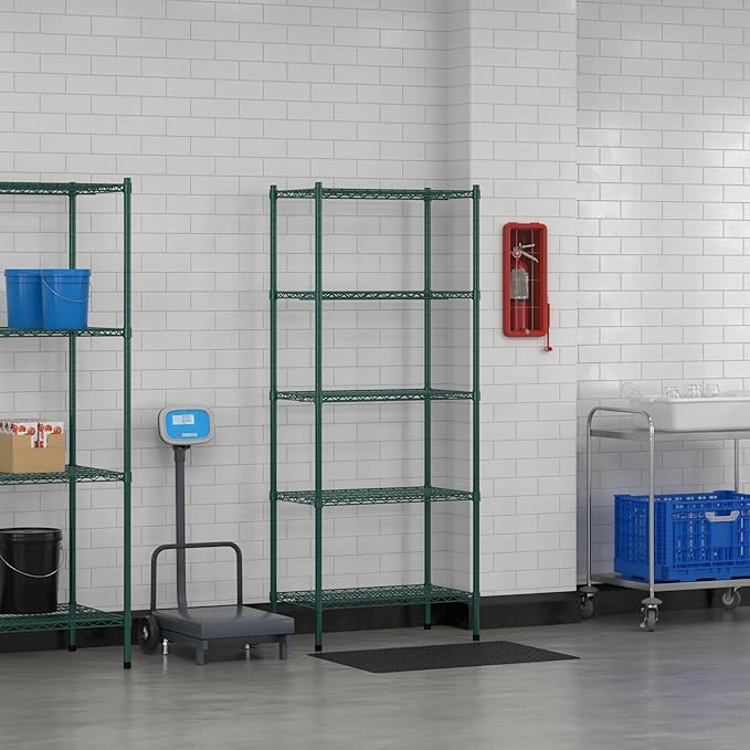Commercial NSF Listed Green Epoxy Stationary Wire Shelving Kit 18" x 30" x 74", with 5 Shelves Perfect for Warehouse, Walk-in Refrigerator, Freezer, Grocery Store, Restaurant, Dishroom